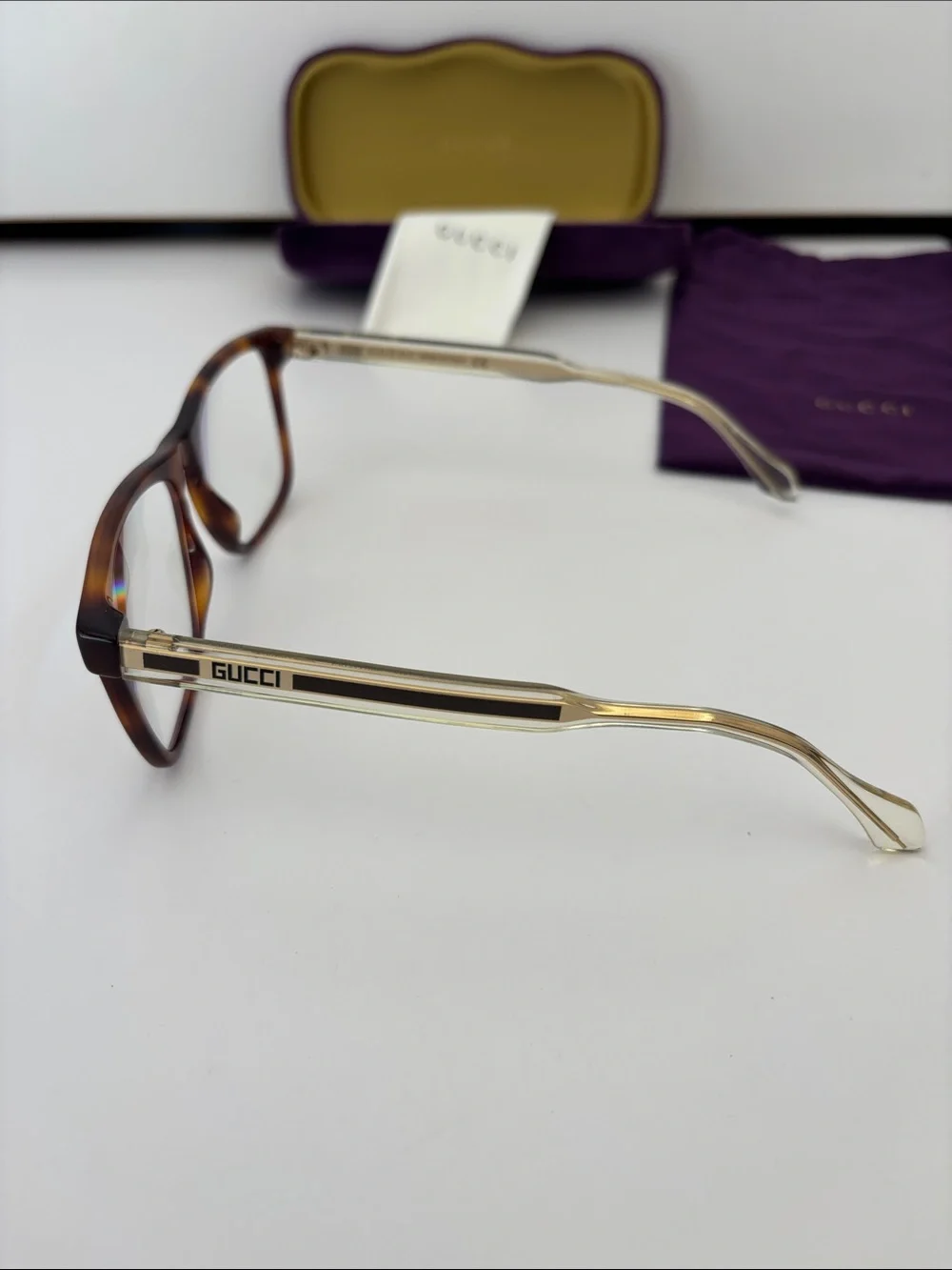 GUCCI GG05610 002 54mm Tortoise Brown Gold Clear Eyeglasses Frames Italy Unisex